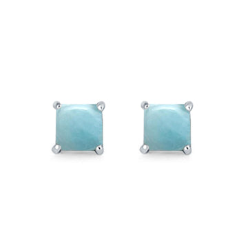 Halo Stud Earrings Princess Cut Natural Larimar 925 Sterling Silver 7mm